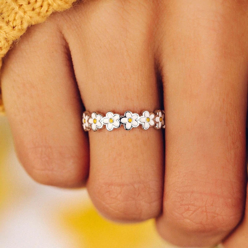 CAOSHI Hot Sale Korean Style Silver Plated Rings for Girls Fashion Women Daisy Flower Rings Female Ladies Finger Sunflower Ring