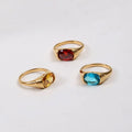 INS Hot Sale Cubic Zirconia Rings Jewelry Stainless Steel 18K Gold Plated Colorful Zircon Ring for Women