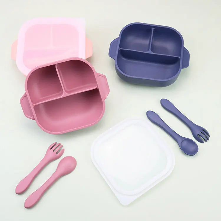 Simple Series Factory Direct Sales Flexible Kids Food Feeding Baby Bowl Suction Separated Silica Silicon 0-12 Months