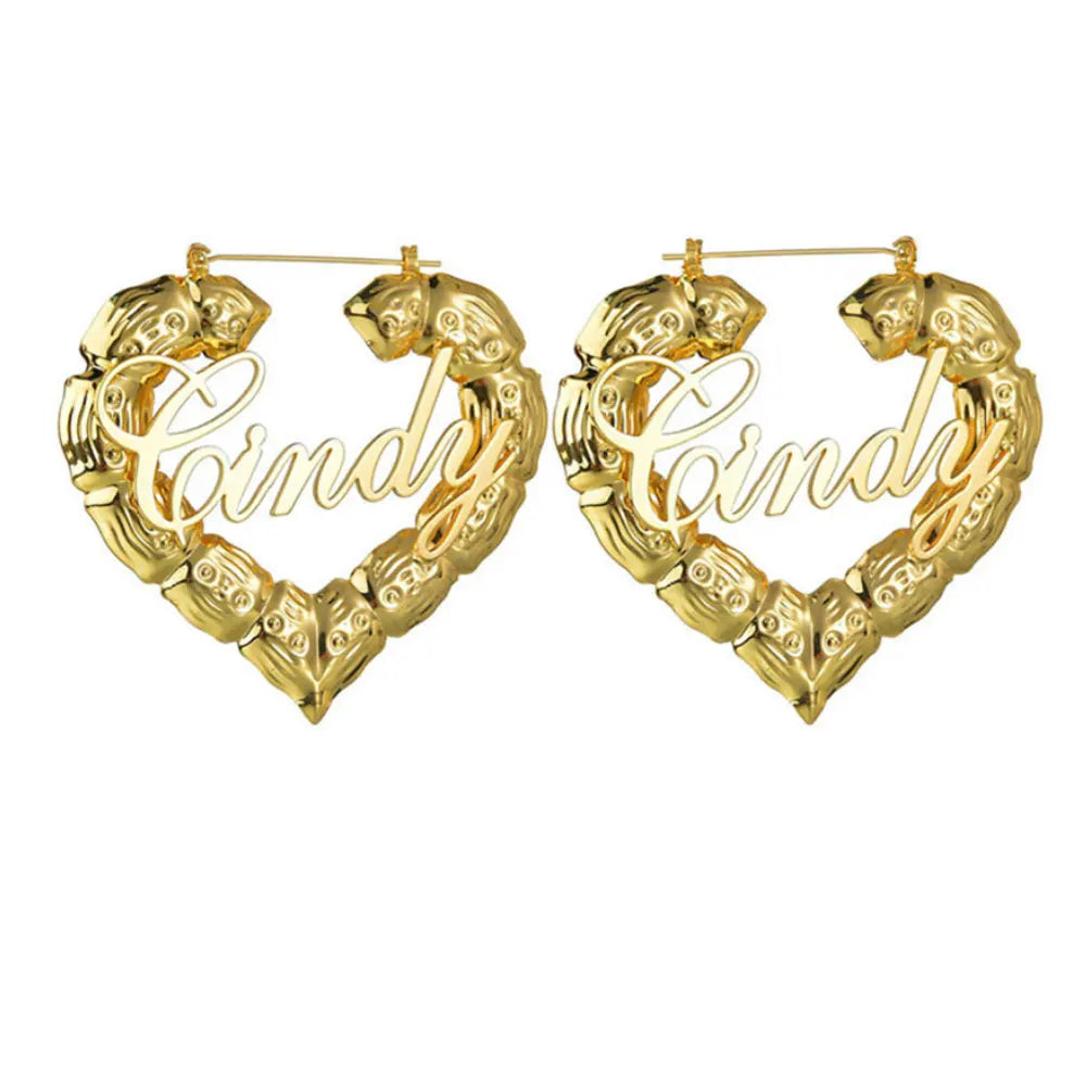Customized Popular Stainless Steel Bamboo Name Plate bar Personalized Triangle Hoop Earrings Women Earring Jewelry Supplier