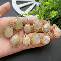 Natural Cherry Blossom Agate Pendant Hot Sale Healing Crystal Stone Metal Trim Flower Agate Pendant