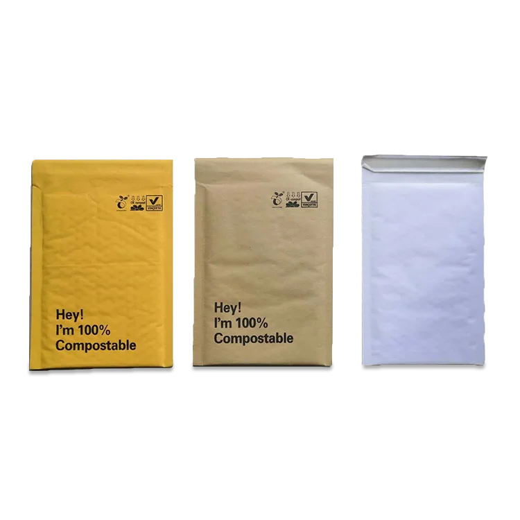 Ecommerce Goods Custom Logo White/Yellow/Brown/Black Cornstarch Biodegradable Bubble Padded Envelope Paper Kraft Mailer BPI No