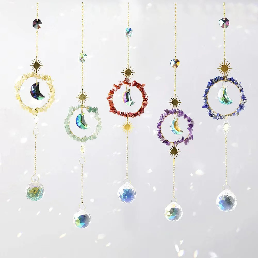 Handmade Natural Crystal Gravels Chips Sun Catcher Wind Chimes Hanging Home Garden Decoration