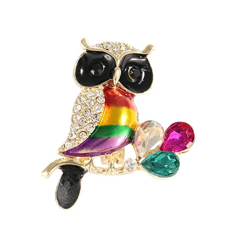 Wholesale Bling Rhinestone Crystal Enamel Bird Parrot Brooch Pins Women Colorful Oil Drip Animal Owl Broches Pins Brooches