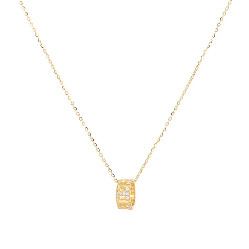 925 Sterling Silver Hollowed Circle Ring Zircon Pendant Gold Plated Necklaces for Women Dropshipping Products 2023