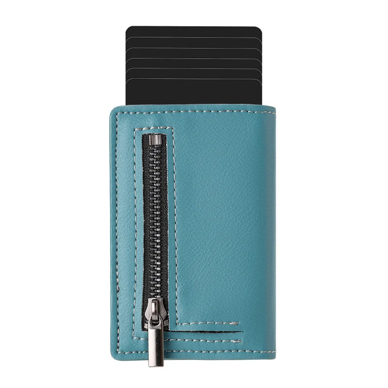 Microfiber Leather Aluminum Minimalist Smart Wallet Slim RFID Blocking Business Card Holder Money Pocket Automatic -up Cards
