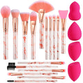 Customizable 16-Piece Marble Pattern Aluminum Ferrule Beauty Sponge Blender Foundation Brush Eye Shadow Lip Makeup Brush Set