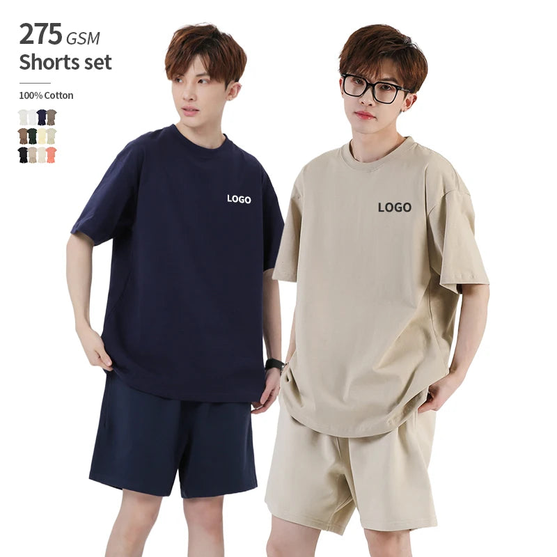 275GSM Blank 100%cotton Heavyweight High Quality Oversized t Shirt Men's Sets Custom logo