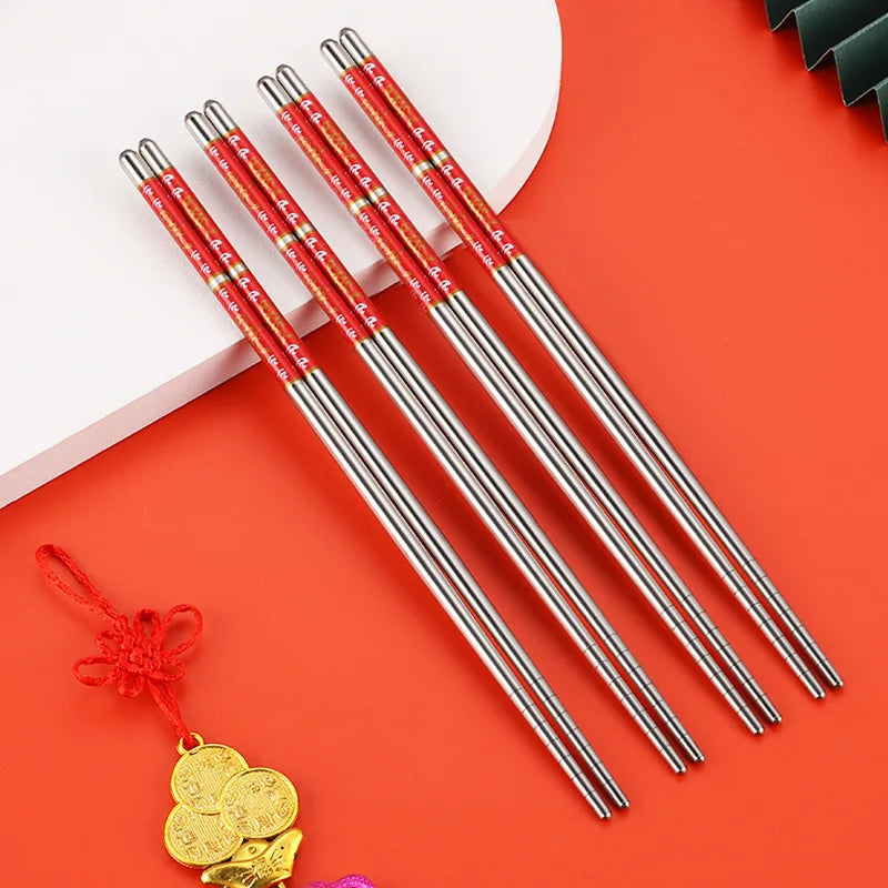 Wholesale Reusable Food Grade Non-slip Stainless Steel Chopsticks for Party Use