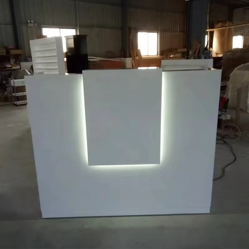 Unique Design LED Light Solid Beautiful Fashion Front Desk Furniture White Salon Reception Desk