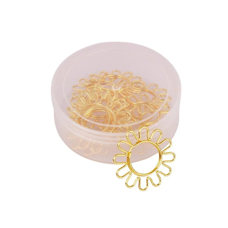 12pcs/box Cute Gold Sunflower Mini Paper Clips Kawaii Korean Stationery Metal Clear Plastic Box Photos Tickets Notes Letter Clip
