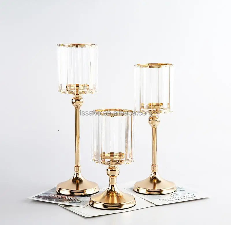 Wholesale Crystal Hot Sales Popular New Design Gold Candle Holder Set Elegant Tall Glass Crystal Candles Holder