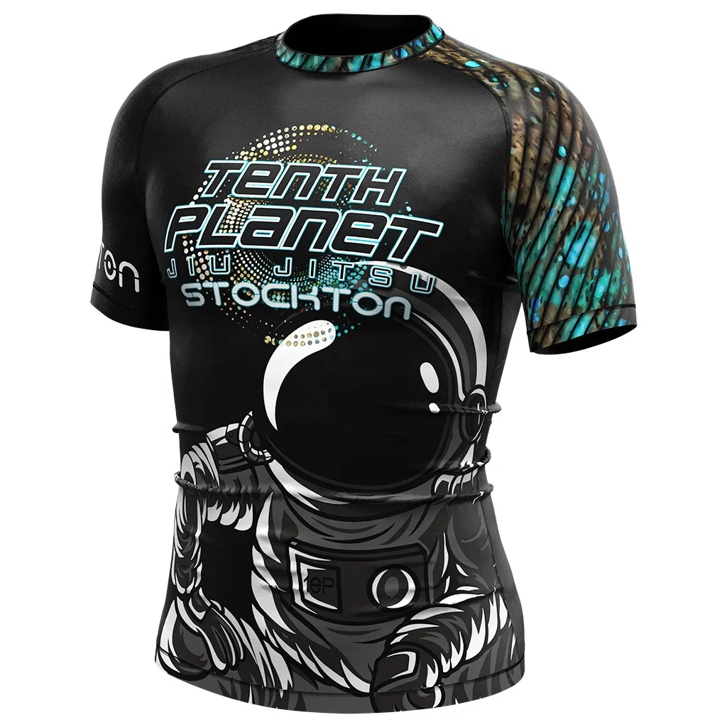 RISE Astronaut Pattern MMA Rash Guard Custom Logo No Gi Grappling Jiu Jitsu BJJ Rash Guard