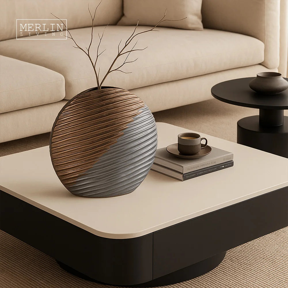Merlin Living Luxury Vase Round Design Metal Glazed Shell Vase Ceramic Home Decor Chaozhou Ceramic Factory Wholesale