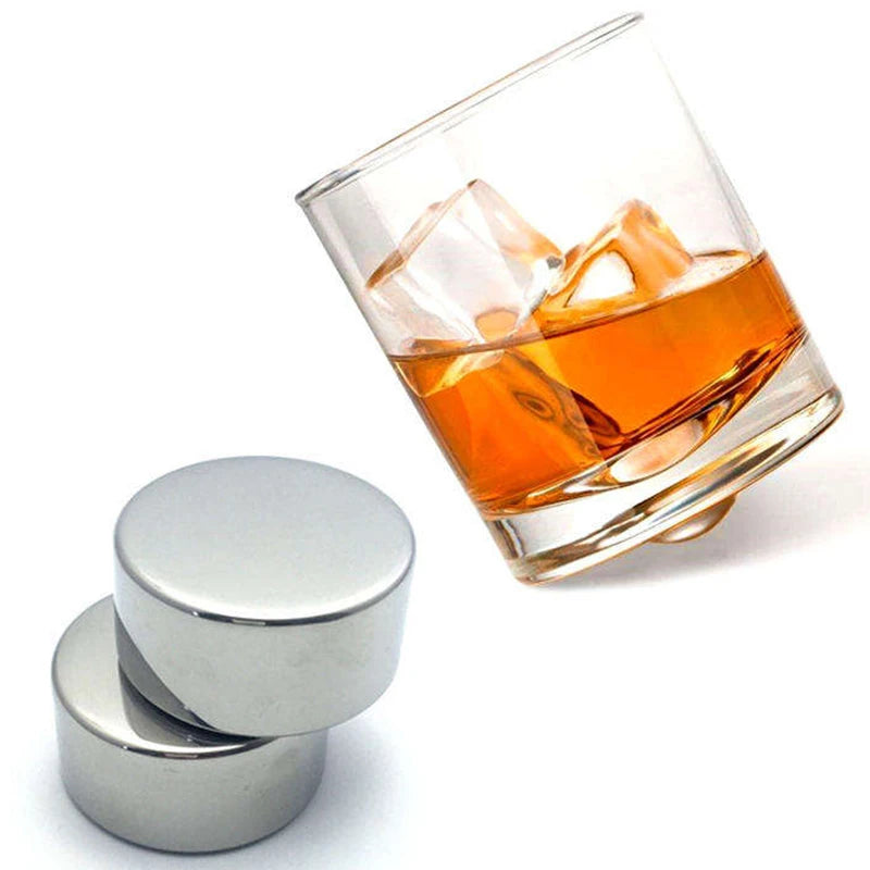 High Quality Round Cake Shaped Stainless Steel Ice Cubes Wine Chilling Whiskey Stones
