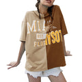 Women's Fashion Two-Tone Drop Shoulder Pullover T-Shirt with Loose Fit and Casual Letter Graphic for Summer