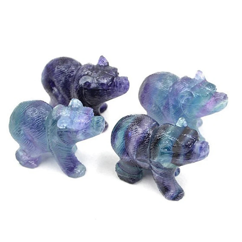 Huiying 2 inch Unique Design natural gemstone fluorite bear small size carving Crafts