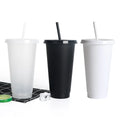Plastic Tumbler Coffee Black Reusable 24OZ Frosted Drink Cold Cups With Lids and Straw