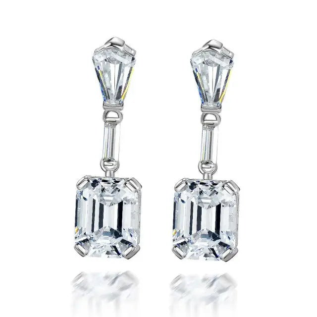 925 Sterling Silver Emerald Cut Cubic Zirconia Anniversary Fashion Dangle Drop Earrings