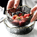 Stock Wholesale Custom Large Capacity Dinnerware Irregular Flower Gold Rim Fruit Food Colored Salad Glass Bowl Set