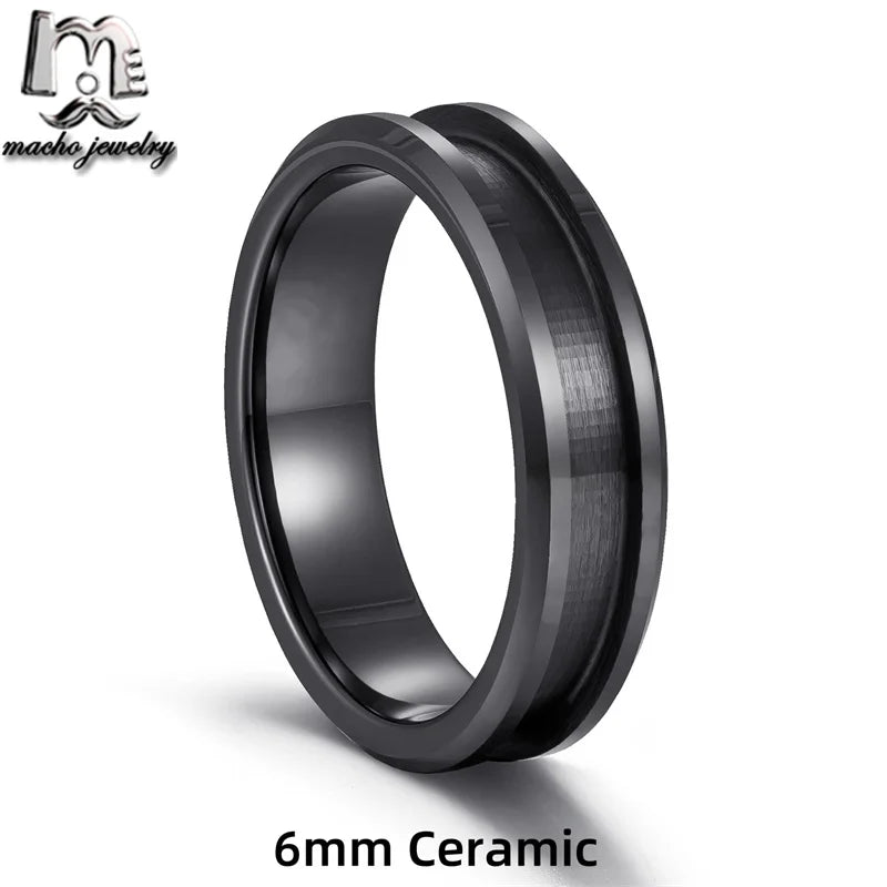 High Polished 6MM Beveled Edge Groove Ceramic Ring Black Zirconium Ceramic Ring Blank Core for Inlay Wedding Band