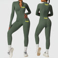 Custom Logo One Piece Fitness Yoga Jumpsuit for Women Long Sleeves Zipper Active Stretch Sports Pilates Gym Bodysuit