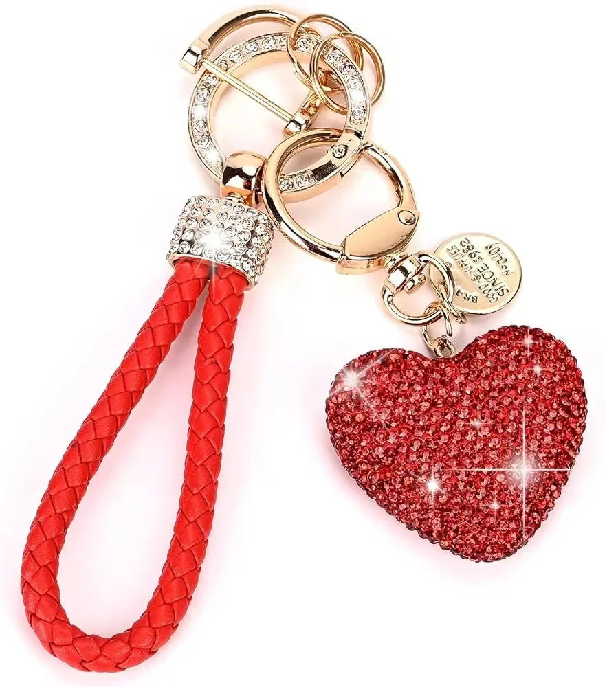 Love Heart Keychain Full Rhinestone Alloy Key Rings Women Bag Pendant Key Chains Valentines Day Gift