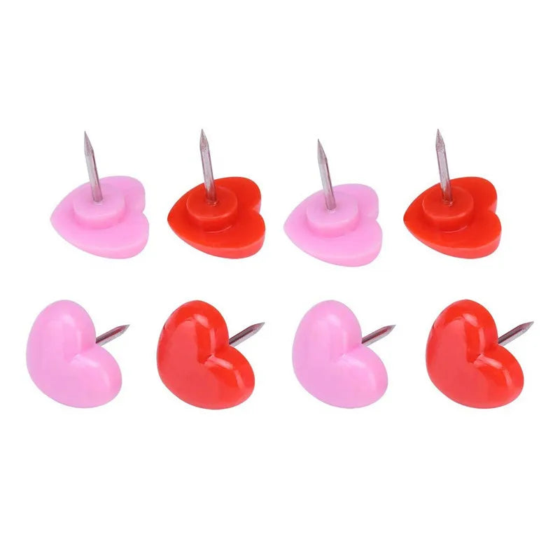 50 Pcs/Box Art Deco Design 10x12mm Pink Red Heart Shaped Pins for Back to School Use on Drawing Boards & Picture Fixing