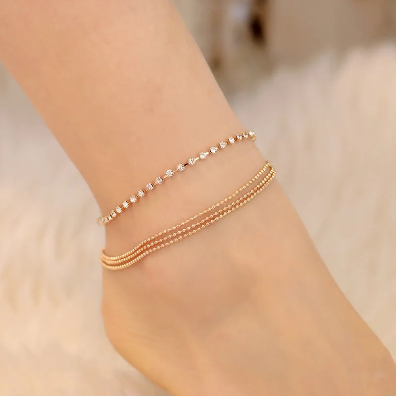 4 Layered Anklets Foot Jewelry Accessories for Women Indian Charm Leg Chain Fashion Beach Tennis Chain Anklet