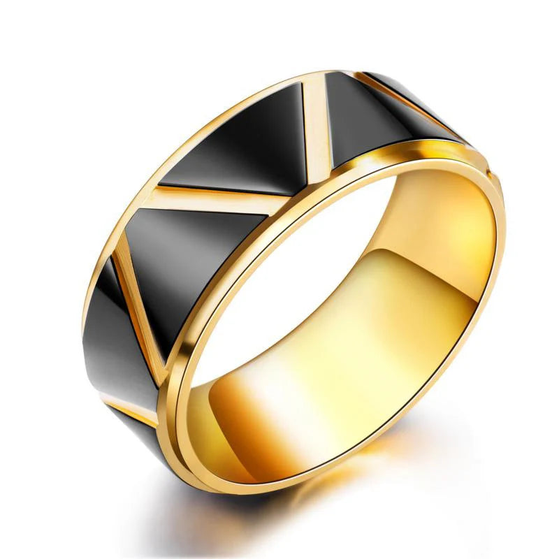 China Fashion Jewelry Supplier 8mm Stainless Steel Gold Black Ring Men