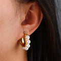 Vintage Style Pearl Beads Inlaid Chunky Hoop Earrings Non-Allergic 18K Gold PVD Plating Stainless Steel C Shape Pearl Earrings