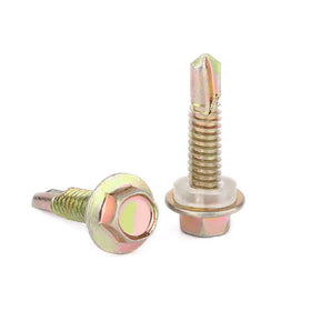 Carbon Steel Yellow Galvanized Hex Head With Washer Tek Self Drilling Screws DIN7504K