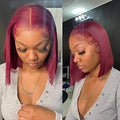 Lace Bob Wigs Human Hair Lace Front For Black Women Burgundy Pixie Cut Human Hair Wigs 13*4 Lace Front Red Wig