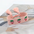 Ethnic Style Colorful Webbing Embroidered Strawberry Logo Handwoven Tassel Wrap Bracelet for Women