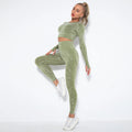 Nylon Seamless Lightweight Solid Sports Bra Top Hip Pants Plus Size Yoga Suit Long Sleeve Two-Piece Fitness Breathable Front