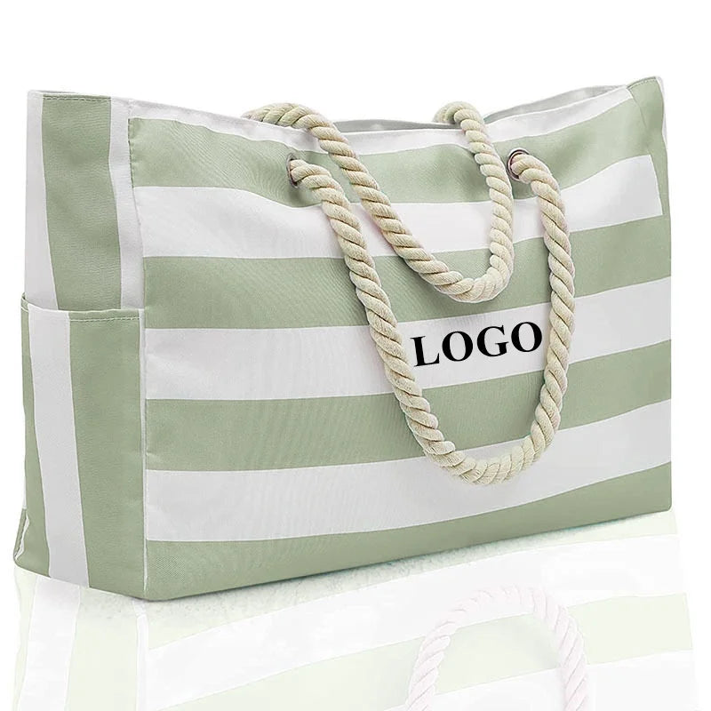 Hot Sale Customized Wholesale Summer Fashion Beach Bag Shoulder Bag Canvas Stripe Tote Bag