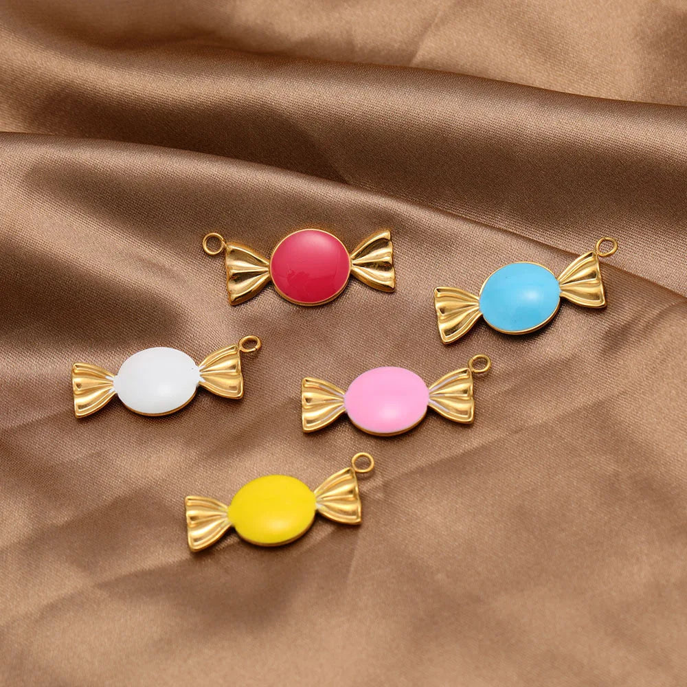 5pcs/bag Jewelry Pendants & Charms Colorful Candy Charms Diy Bracelet Necklace Pendant Stainless Steel Charms for Jewelry Making