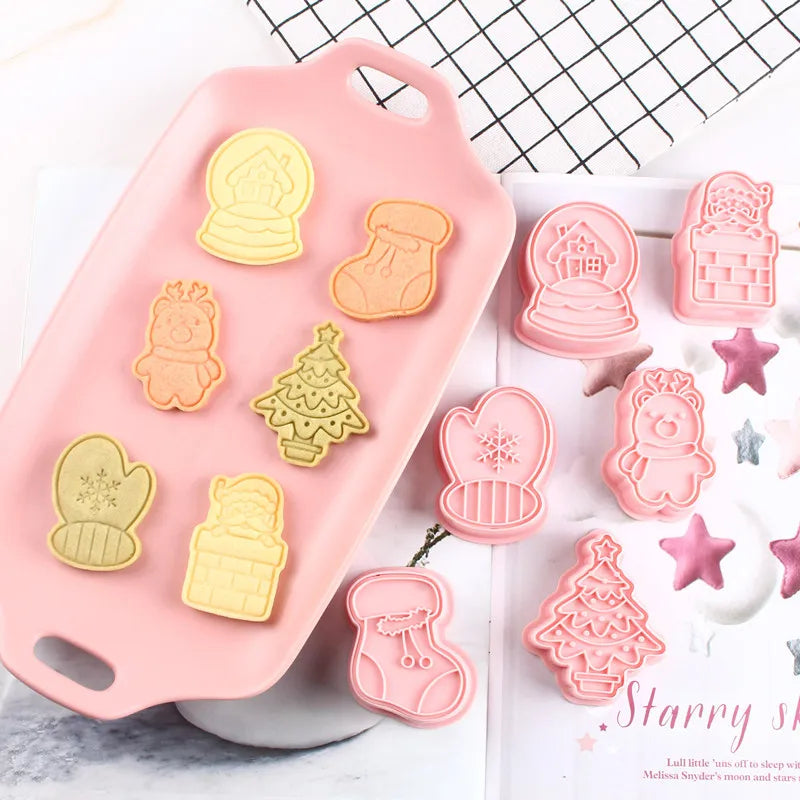 Saffron 6pcs/Box Christmas Tree Cookie Cutter Set 6 Pcs Plastic Sugar Cookie Mold for Making Christmas Biscuits and Sweets