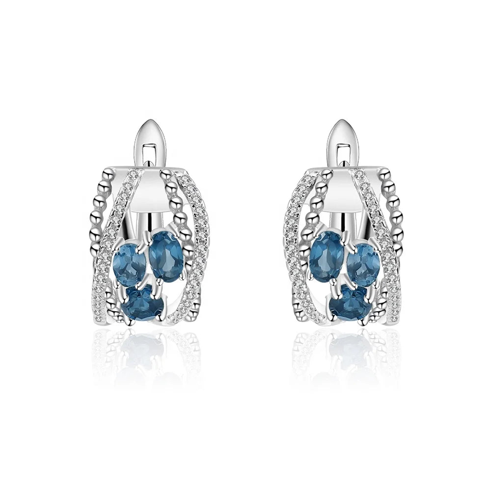 Abiding Fashion Earrings Natural London Blue Topaz Twisted X 925 Sterling Silver Earrings Vintage Gift Party Women Jewelry