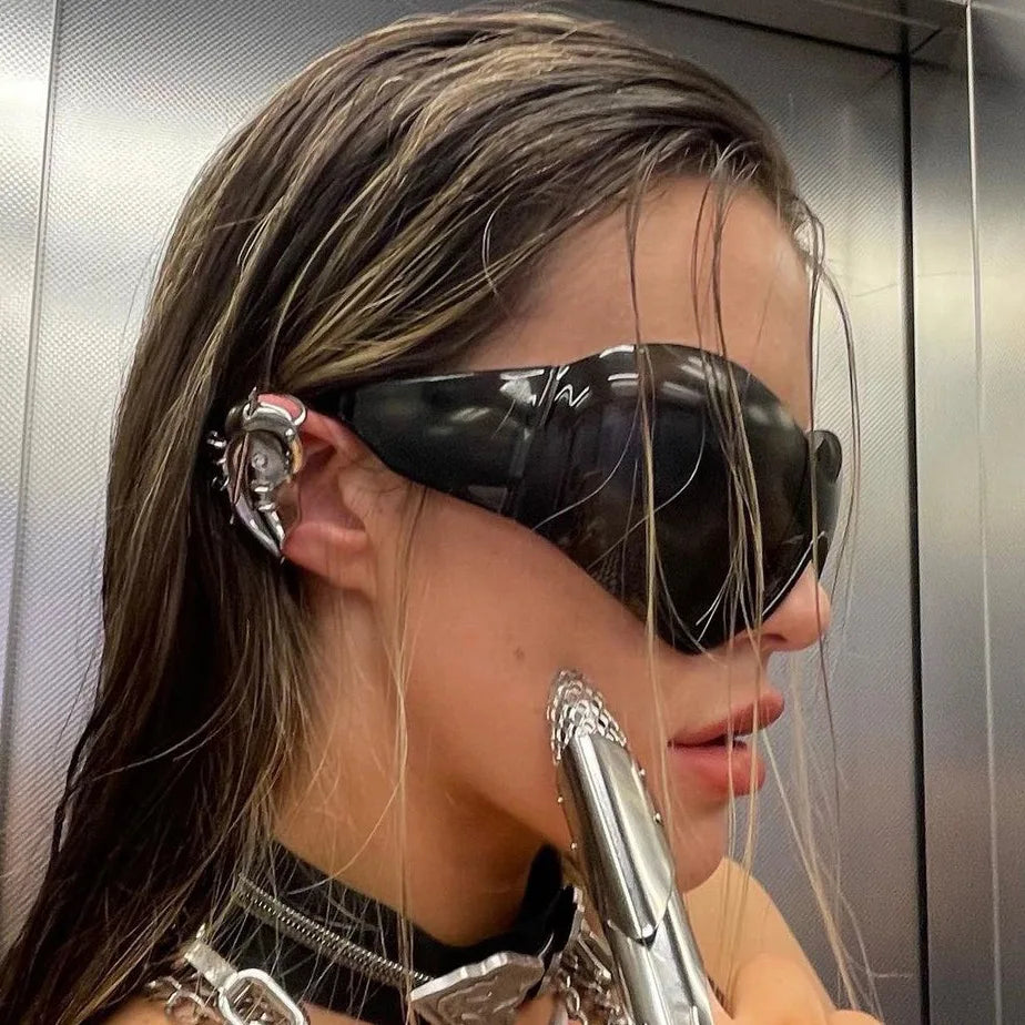 1012 One Piece Steampunk Y2K Sunglasses for Women Vintage Oversized Punk Sun Glasses Men 2000'S Hip Hop Shades 2023