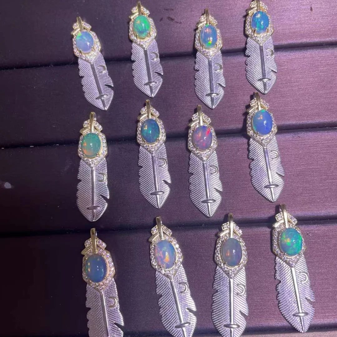 Crystals Healing Stones Natural Opal Sterling Silver Designer Charm Pendant Necklace