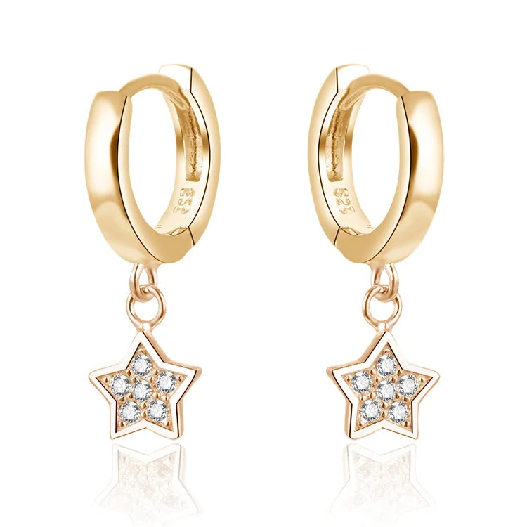 Simple Design 925 Sterling Silver Hoop Earrings with Zircon Gold Plated Diamond Studs Trendy Women's Jewelry for Gift