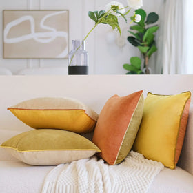 Luxury Velvet Pillow Cover Double Sided Different Color Cushion Cover With Contrasting Piping