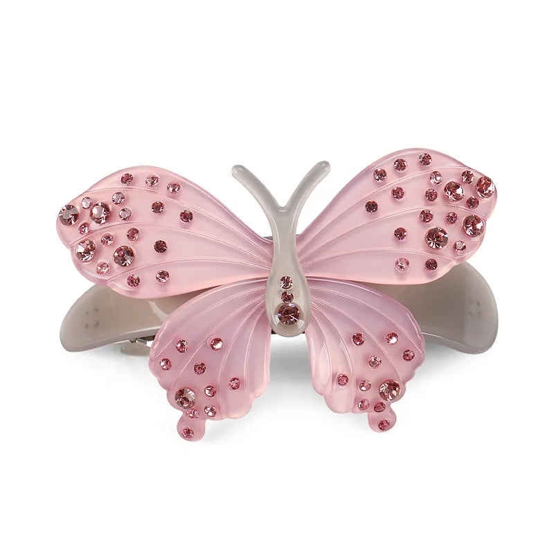 Korean Acetate Cute Butterfly Clips Pink Rhinestone Barrette Hot Sale Hair Accessories