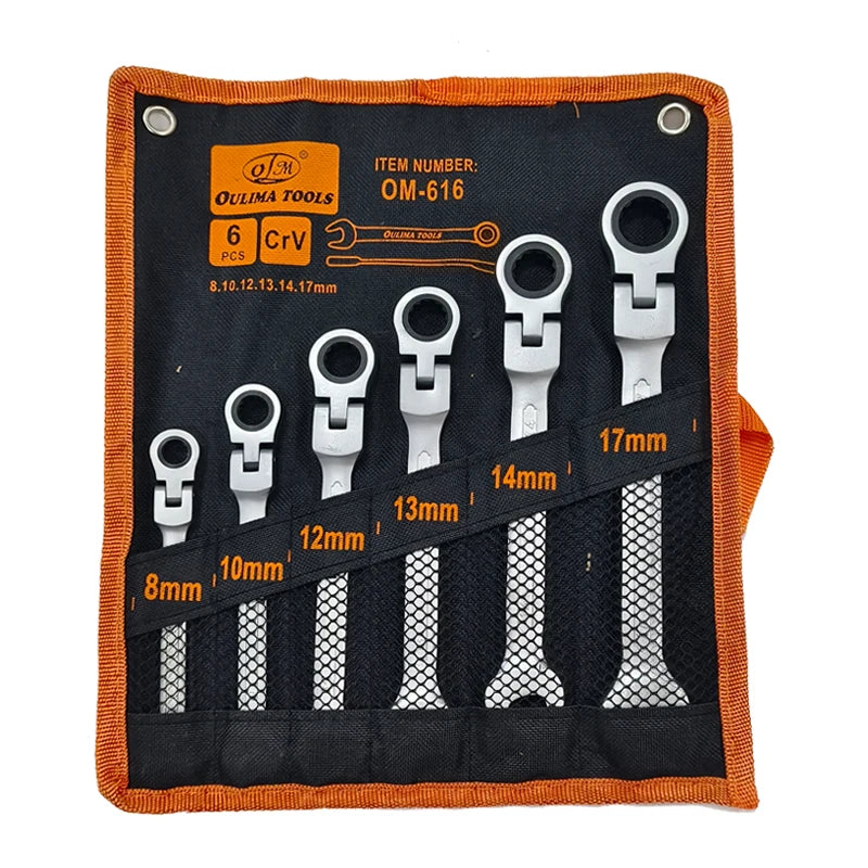 6 Pcs Ratchet Wrench Set with Cloth Bag Spanner Set Combination Tool Set