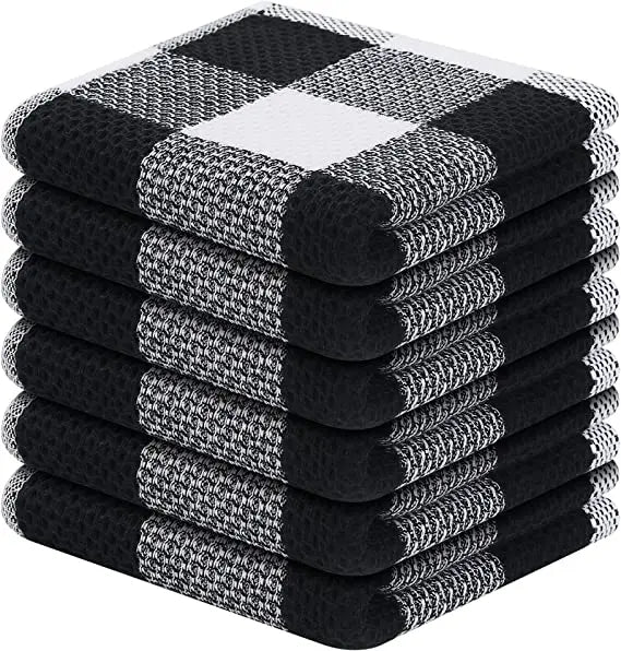 100% Cotton Waffle Weave Checkered Dish Cloths Super Soft and Absorbent Dish Rags Towel for Kitchen Cleaning