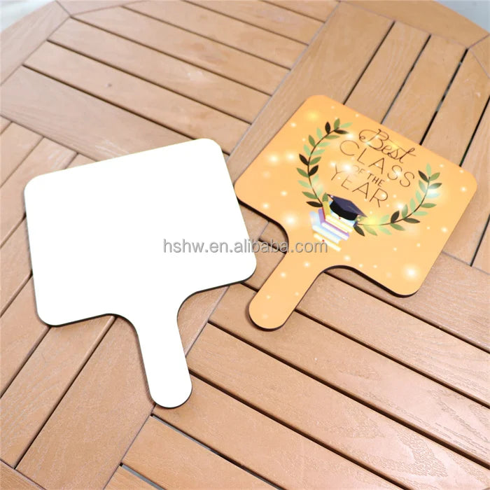 MDFSUB Painted Eco-Friendly Wood Sublimation Hand Paddle Church Fans Blank White for Memorial Gift Graduation