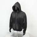 TOPSHOW Garment Distressed Sun Faded Black Hoodie French Terry Cotton Oversized Acid Wash Custom Zip up Jumper for Men