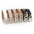 2025 New Arrival Dresses and Jeans Shiny Inlaid Design Women's Faux Leather Belt With Dual Circle Rhinestone Buckle