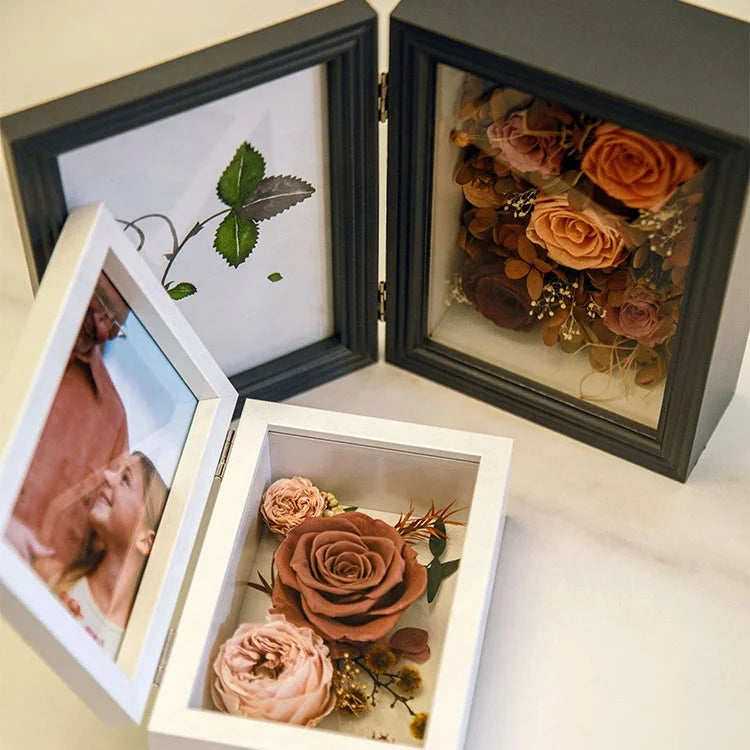 Factory Direct Customized Dried Natural Rose Flower Photo Frame Ornaments Novelty Interior Table Decoration for Mother's Day
